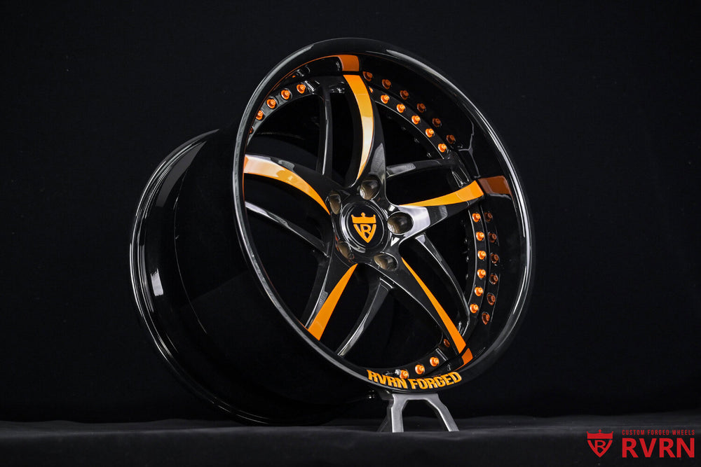 Arancio Borealis Orange finish on custom forged Corvette C6 Z06 wheel