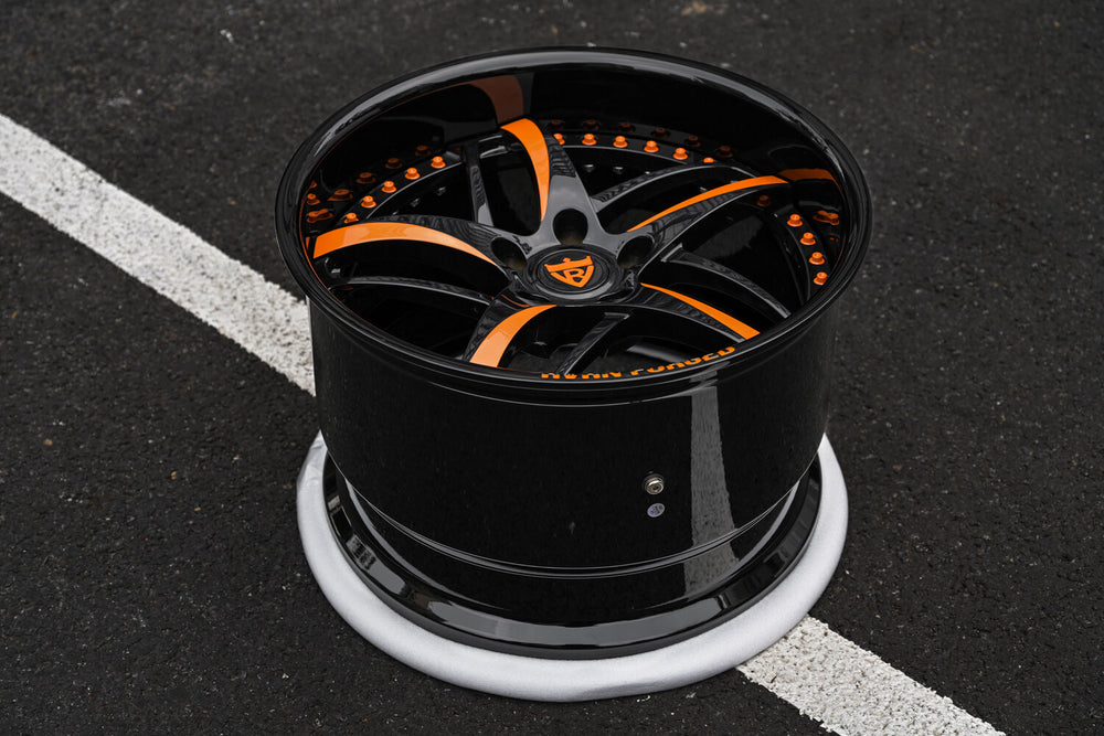 2006 Corvette C6 Z06 with two-piece forged wheels in Arancio Borealis Orange finish