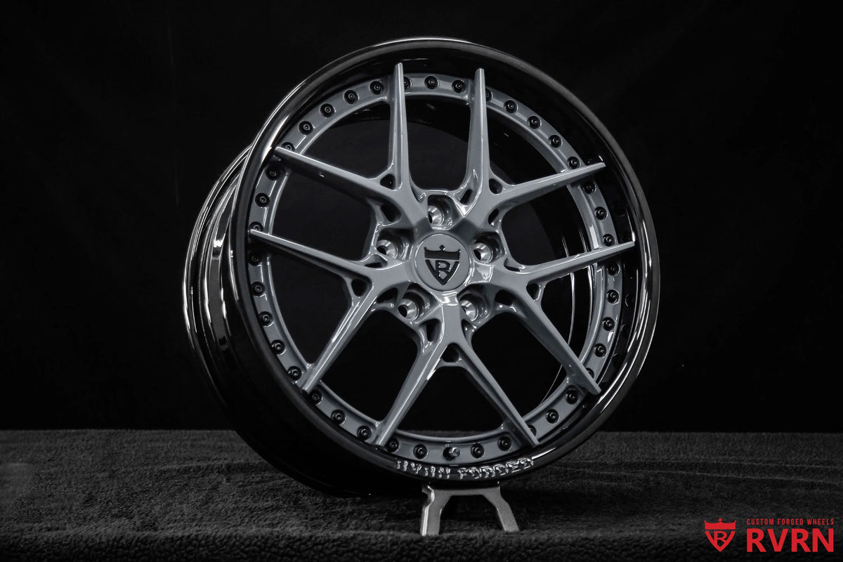 2007 Corvette C6 Base Model Gloss Black & Gunmetal Y-Spoke Forged Wheels: RV-DR08D