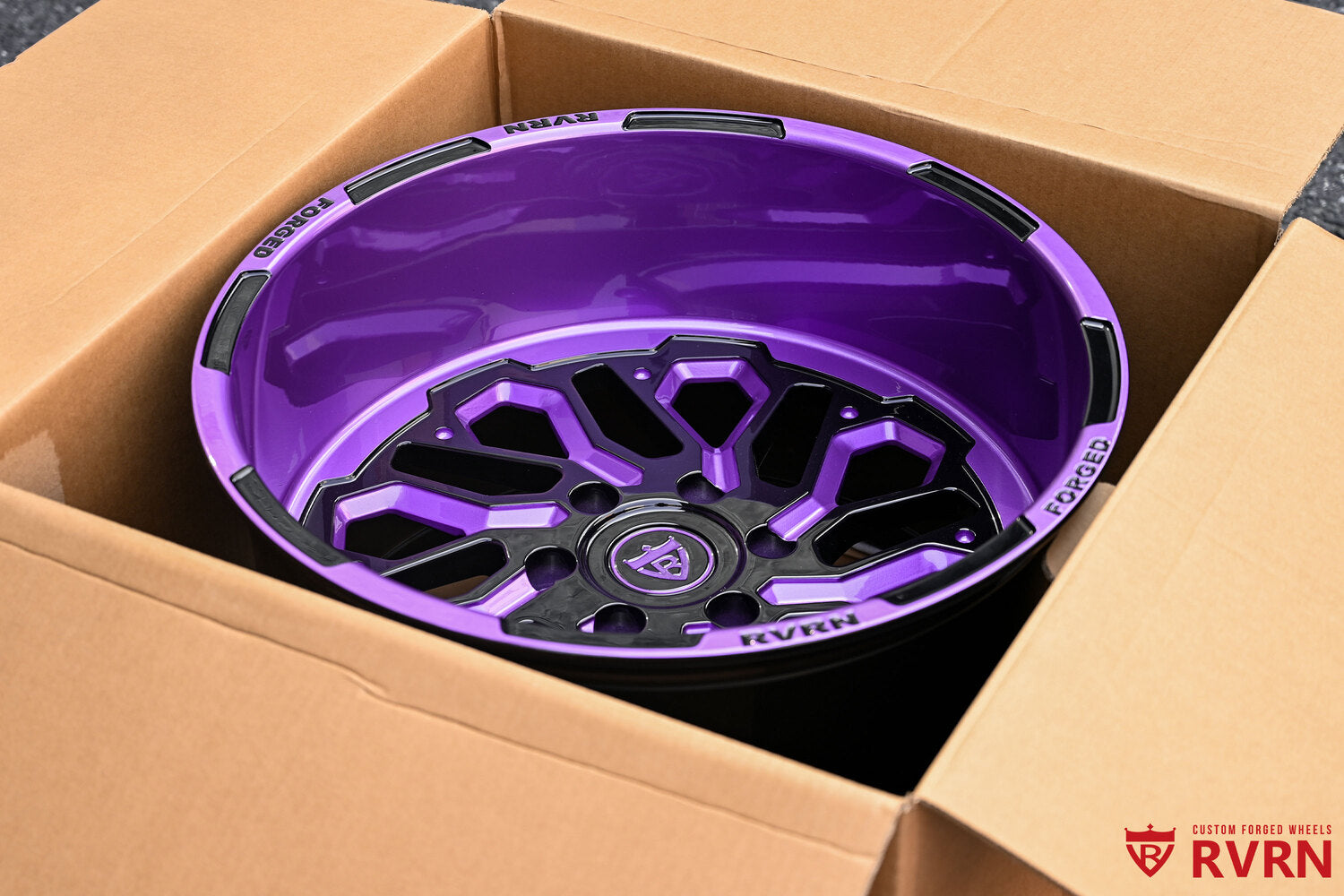 Side angle view showing deep dish design of RVRN MH01 forged truck wheels.