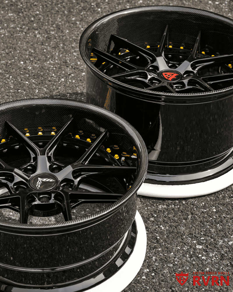 Yellow hardware on forged deep dish Corvette wheel – RVRN custom design
