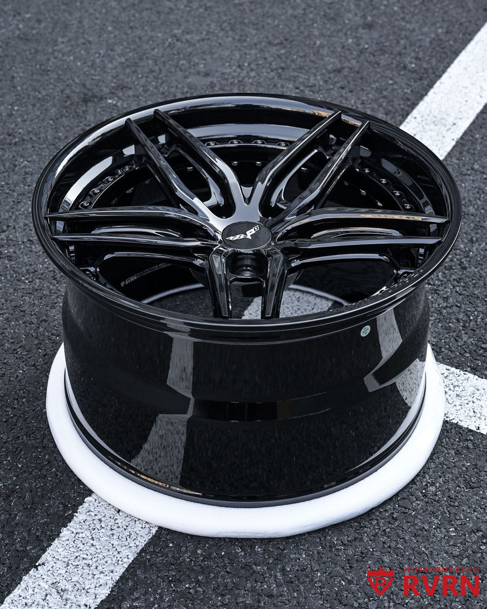 C6 Corvette forged wheels RV-DP03 19x10 +40MM and 20x12 +59MM staggered setup, street style gloss black finish