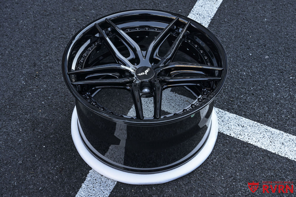 2008 C6 Corvette forged wheels RV-DP03 gloss black front view, 19x10 aggressive staggered fitment