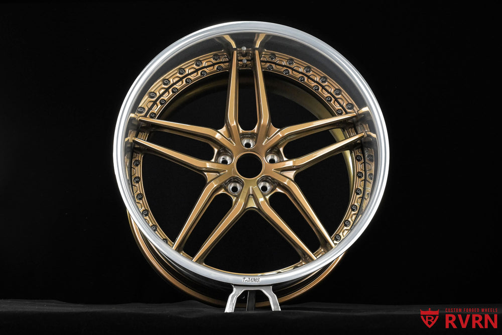 RVRN RV-DP03 Mercedes forged wheels for 2009 Mercedes Benz SL63 AMG in 20x10 -13 and 21x13 +13 deep dish setup with gloss purple bronze finish and polished aluminum lip