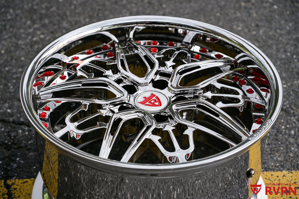 Close-up of C6 Corvette Grand Sport custom chrome wheels