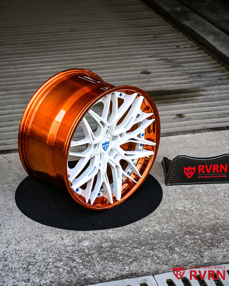 2011 Ford Mustang Custom Concave Polished Orange & Pearl White Forged Wheels: RV-C081