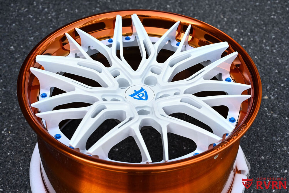 Mustang custom rims RV-C081 polished orange barrel side view