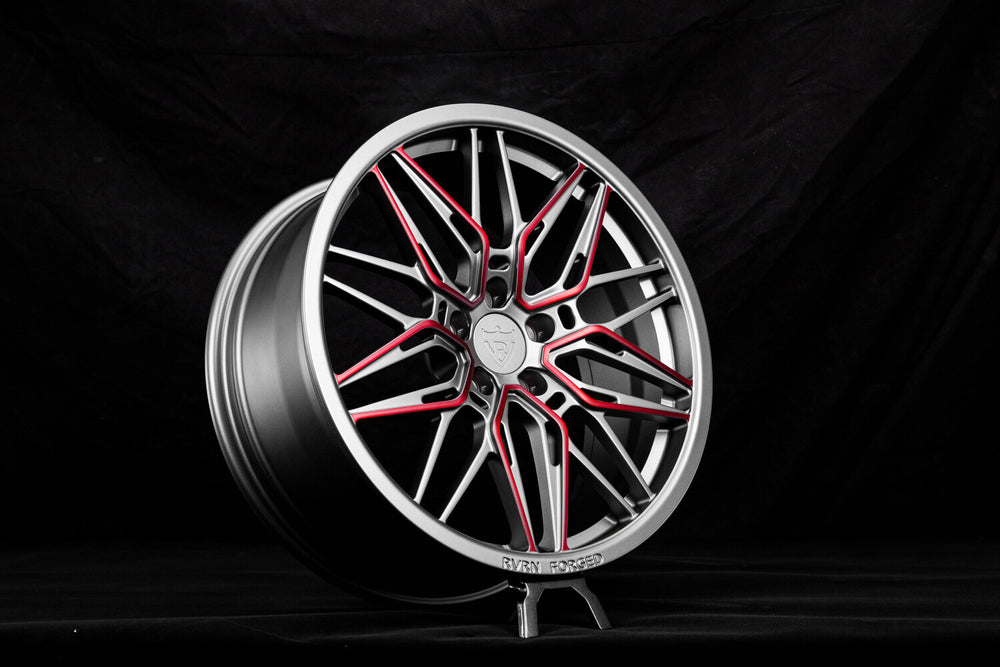 	Close-up of matte gunmetal spoke – Audi Q5 19 inch forged wheel