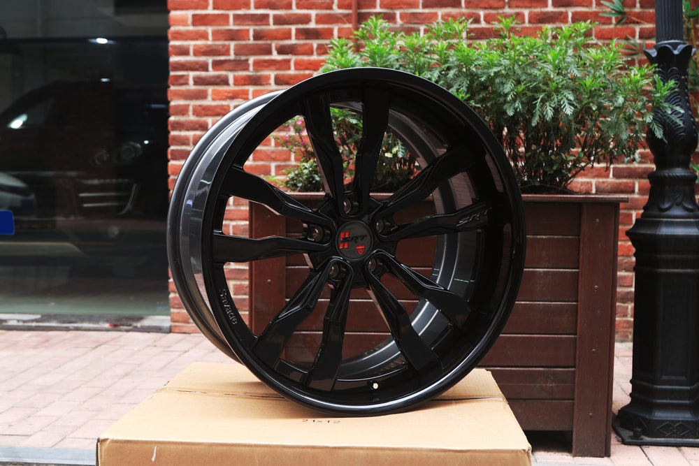 Outdoor front face view of custom 20x11 RV-DR88 deep dish wheel for 2012 Dodge Charger SXT showing split-spoke forged architecture.