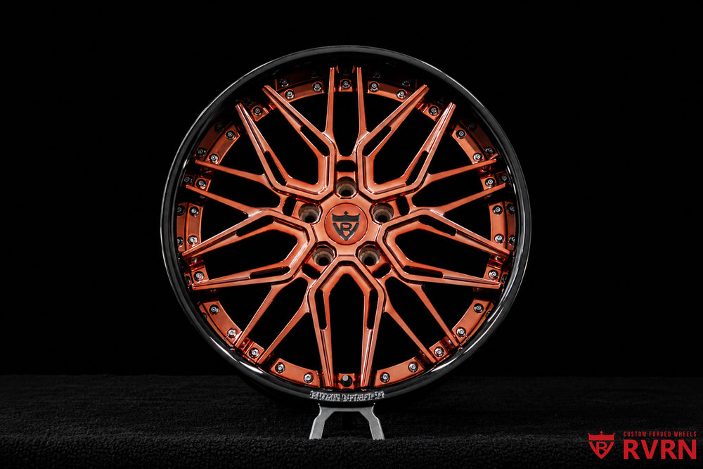 2013 Camaro SS fitted with RV-T081 forged wheels featuring polished rose gold center design and gloss black barrel finish.