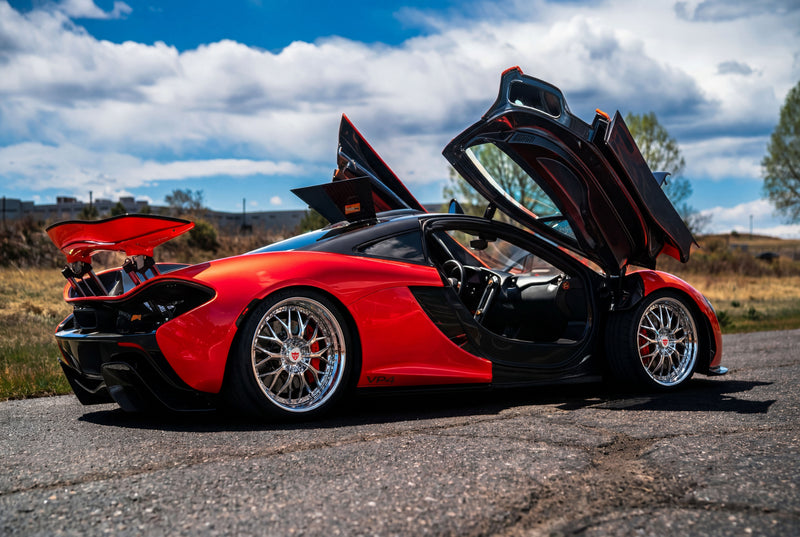Close up detail of RVRN forged wheel finish and machining quality on 2013 McLaren P1 coupe