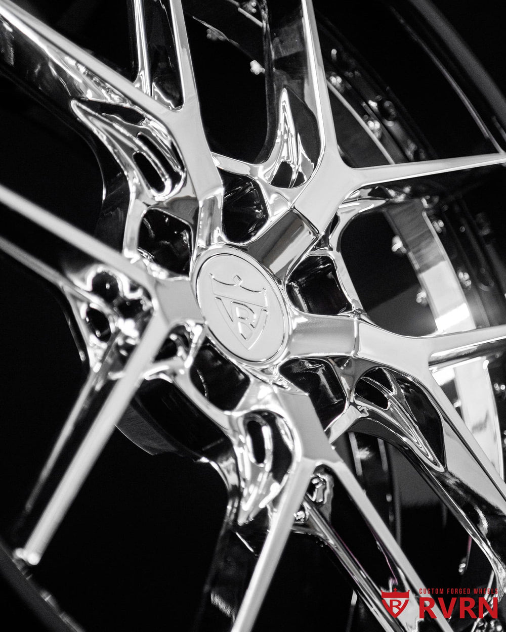 21-inch chrome and black RV-DR08 wheel side view for Mercedes S-Class S550.