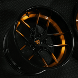 2013 Dodge Challenger copper black custom forged RVRN wheels on black background