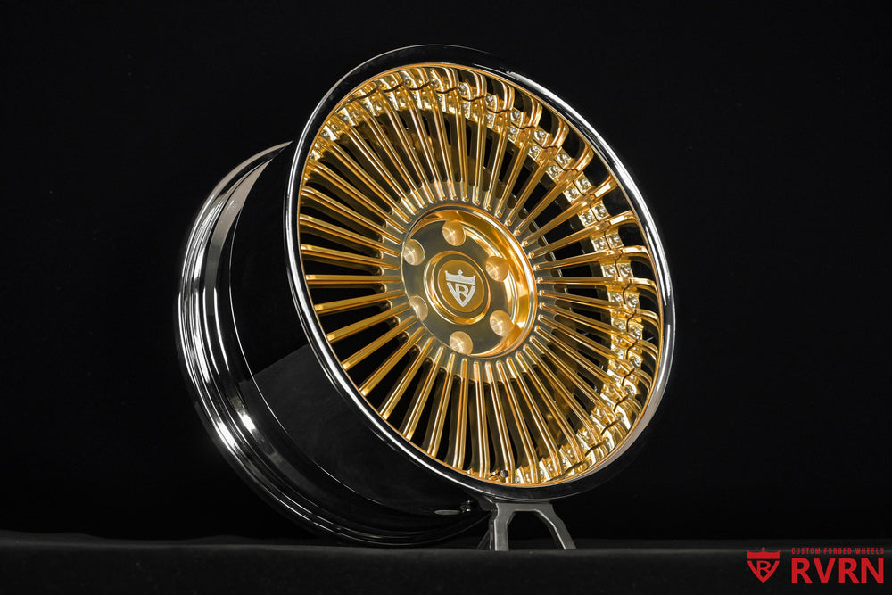 Deep lip forged truck wheels 20x10 on 2014 Chevy Silverado polished gold finish