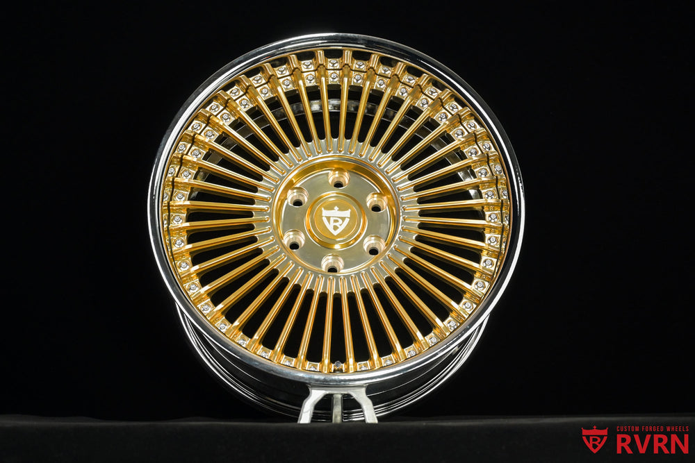 RV-DM05 two piece forged truck wheel assembly chrome screws polished gold spoke