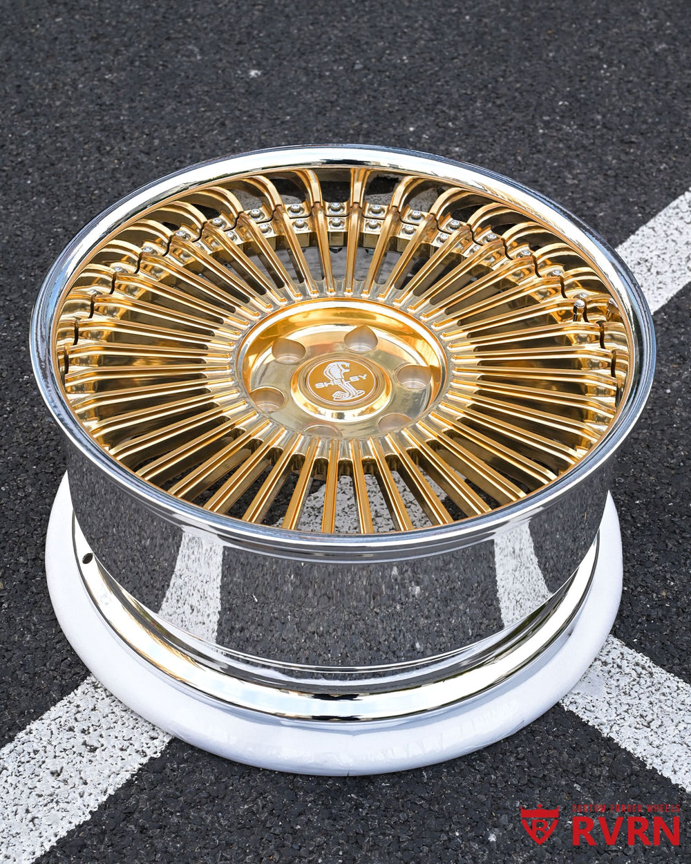RV-DM05 20x10 polished frozen gold spoke detail chrome screws custom design your own wheels