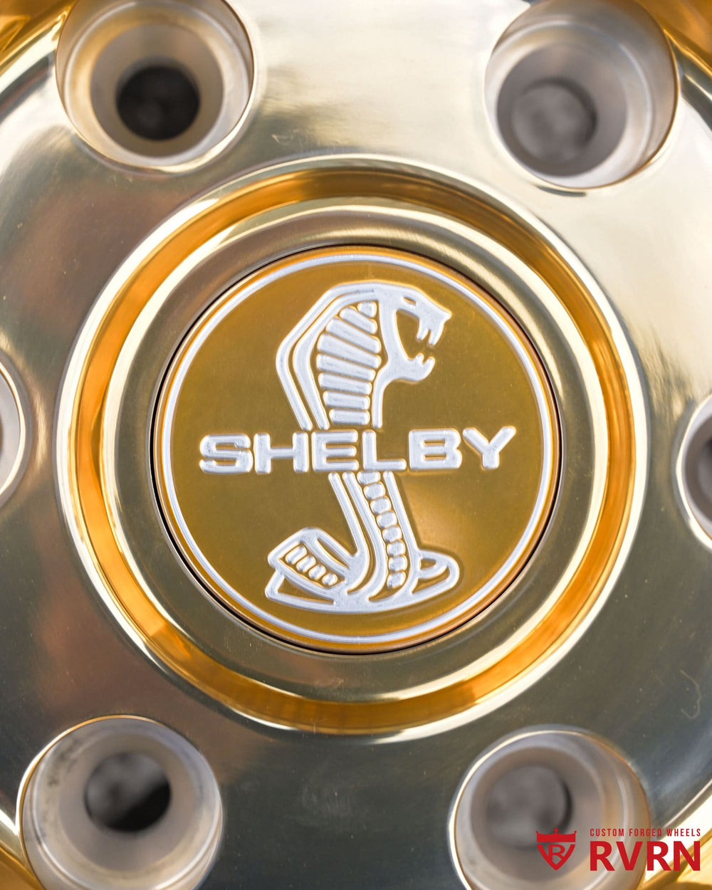 2014 Chevy Silverado 20 inch wheels 20x10 RV-DM05 polished frozen gold spoke chrome barrel front angle custom forged truck wheels