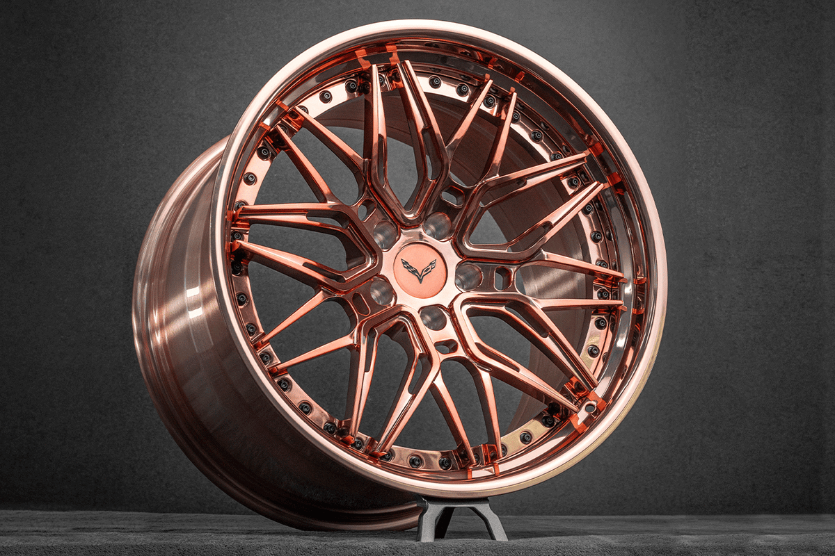 2014 Corvette C7 Stingray Widebody Custom Polished Rose Gold Forged Wheels: RV-C081