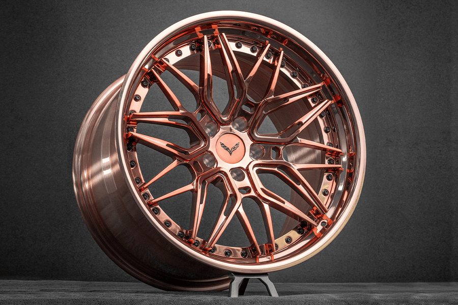 2014 Corvette C7 Stingray Widebody Custom Polished Rose Gold Forged Wheels: RV-C081