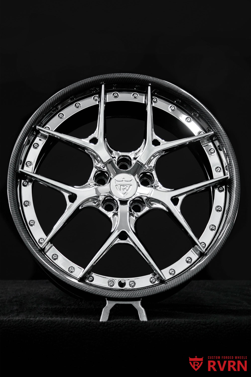2014 Dodge Challenger SRT8 on RVRN RV-DR08D custom forged wheels with chrome Y-spokes, 20x9 fitment