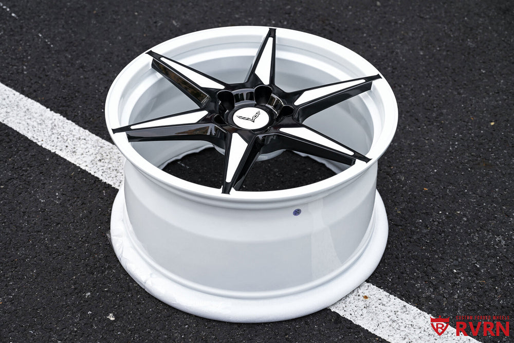 2014 Corvette C7 with custom forged wheels in ivory white and black front view