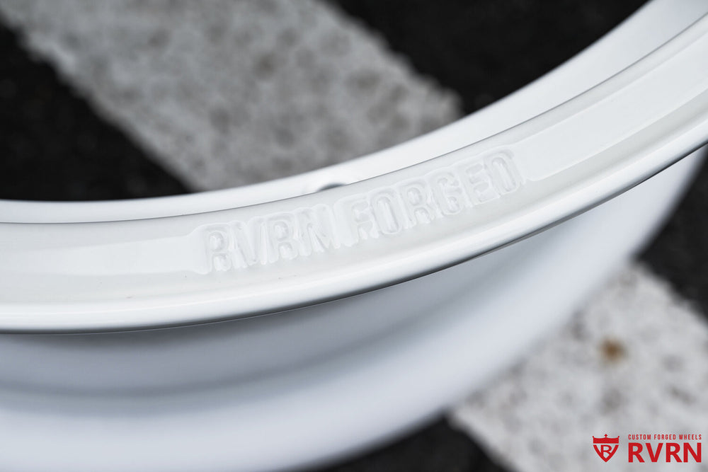 RVRN center cap ivory white and black forged wheel detail