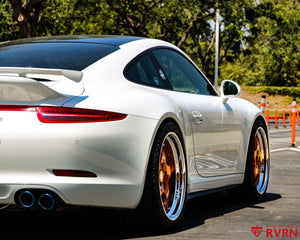 2014 Porsche 911 Carrera 4S on RVRN RV-DP04 custom forged wheels, side profile showing the deep lip design and flush fitment.