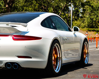 2014 Porsche 911 Carrera 4S on RVRN RV-DP04 custom forged wheels, side profile showing the deep lip design and flush fitment.