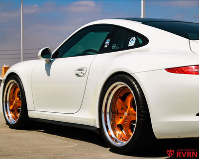 2014 Porsche 911 Carrera 4S on RVRN RV-DP04 deep dish forged wheels, rear three-quarter view with polished lip detail.