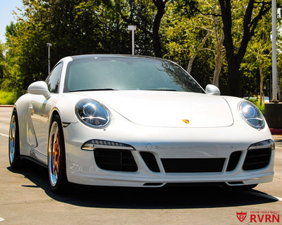 2014 Porsche 911 Carrera 4S on RVRN RV-DP04 deep dish forged wheels, side angle showing the enhanced front lip depth.
