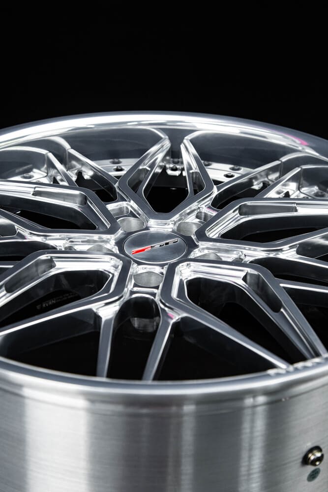 Polished aluminum spoke detail on Corvette C7 Z06 forged wheel
