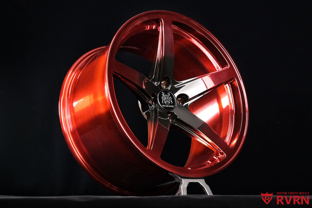 RVRN RV-MF15 forged Honda S660 wheel in 17x8 front fitment with +22MM offset, featuring polished red spokes and a concave 5-spoke design.