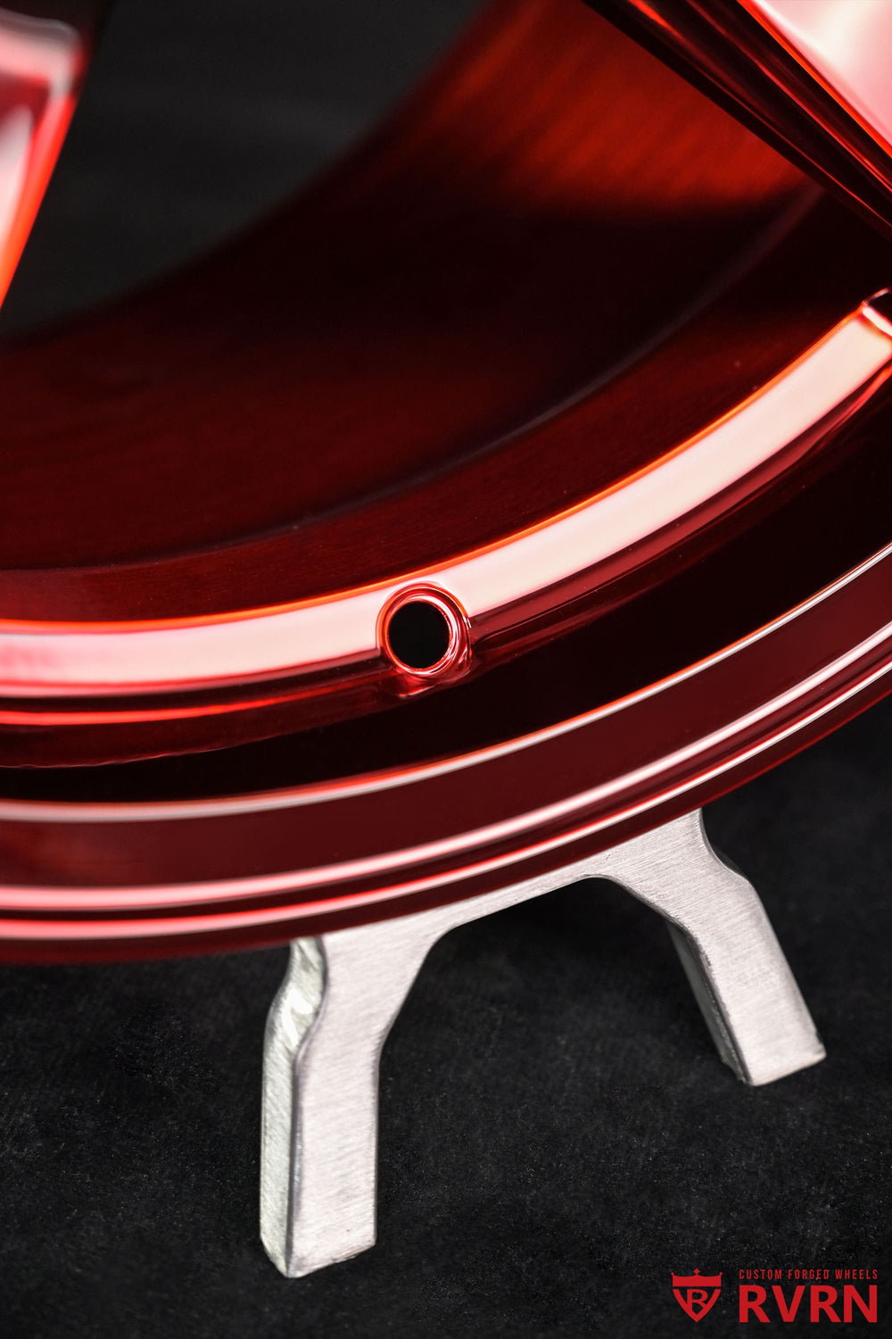 RVRN RV-MF15 forged Honda S660 wheel in 18x9.5 rear fitment with +12MM offset, featuring polished red spokes and a concave profile.