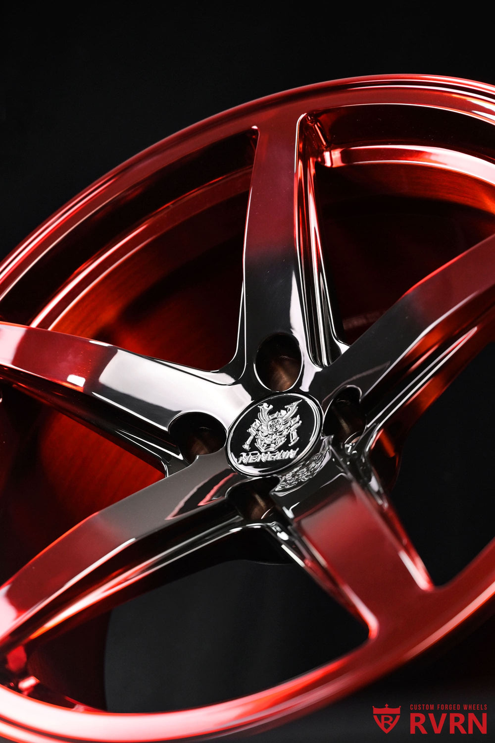 RVRN RV-MF15 5-spoke concave Honda S660 wheels custom-fitted for a 2015 S660, featuring a polished red and black finish