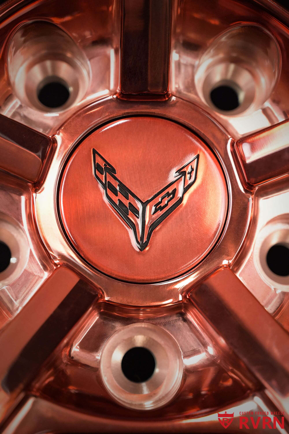 RVRN RV-MC491 Jeep Wrangler forged wheels with Y-spoke concave design in polished rose gold, 20x8.5 +15MM fitment