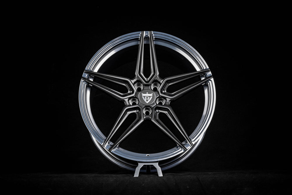 Close-up of custom lug nut fitment on forged wheels