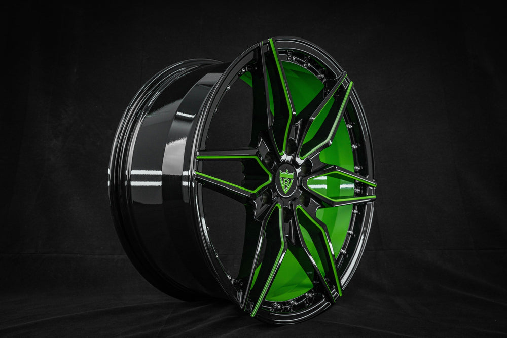 2015 Ford F-150 on RVRN RV-MF151 forged wheels in Gloss Black and Neon Green Spoke (photo 02)