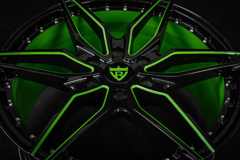 2015 Ford F-150 on RVRN RV-MF151 forged wheels in Gloss Black and Neon Green Spoke (photo 03)