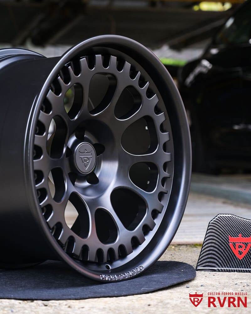 Gloss black deep dish RV-DF03 forged wheels on Ford Mustang GT