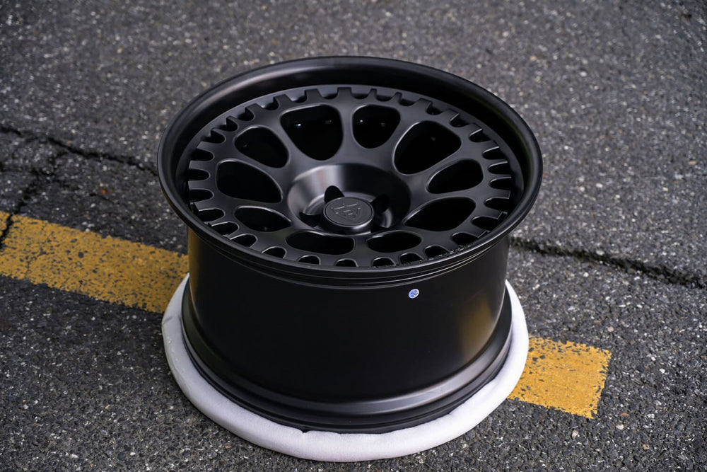 Side profile of 2015 Ford Mustang GT with deep dish forged RV-DF03 wheels