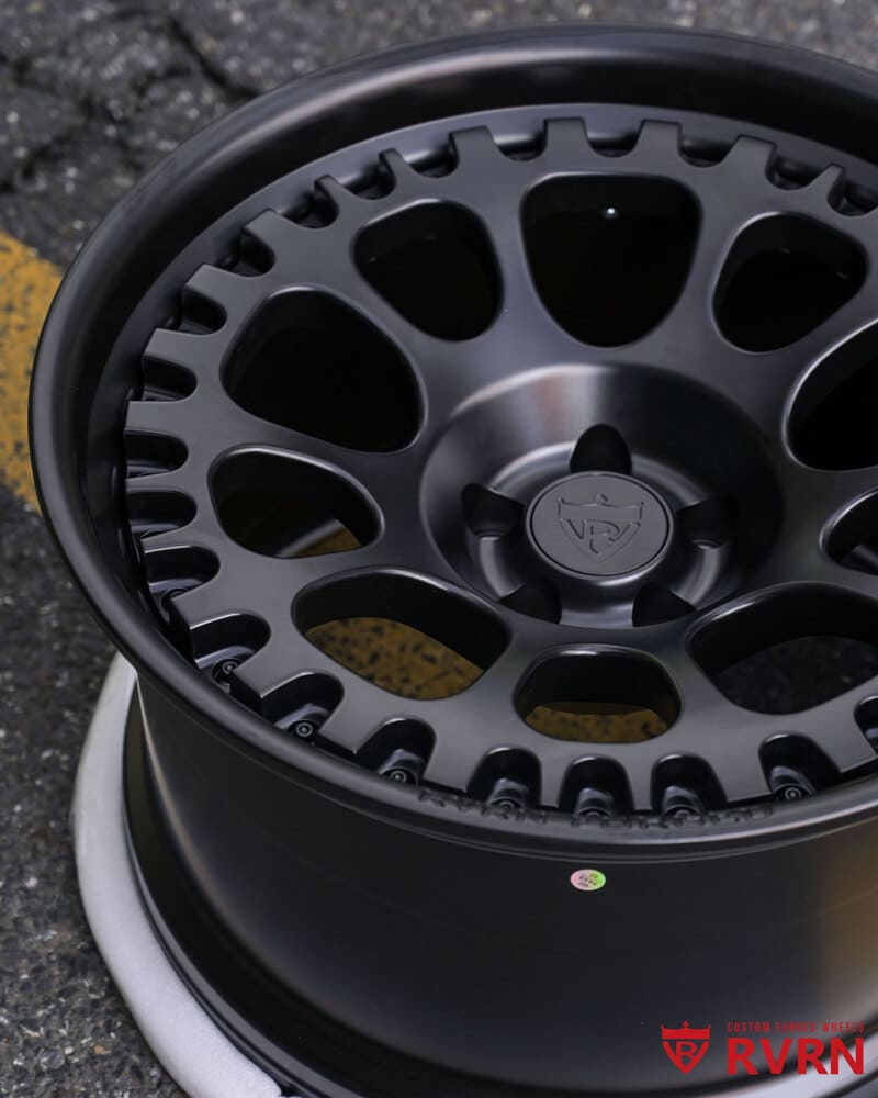 View of custom Mustang GT forged wheels RV-DF03 with performance brakes