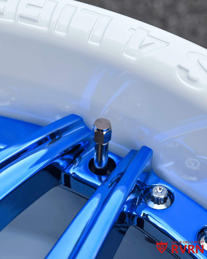 Jaguar F Type Custom Wheels – RV-T081 Blue Chrome & White – RVRN WHEELS