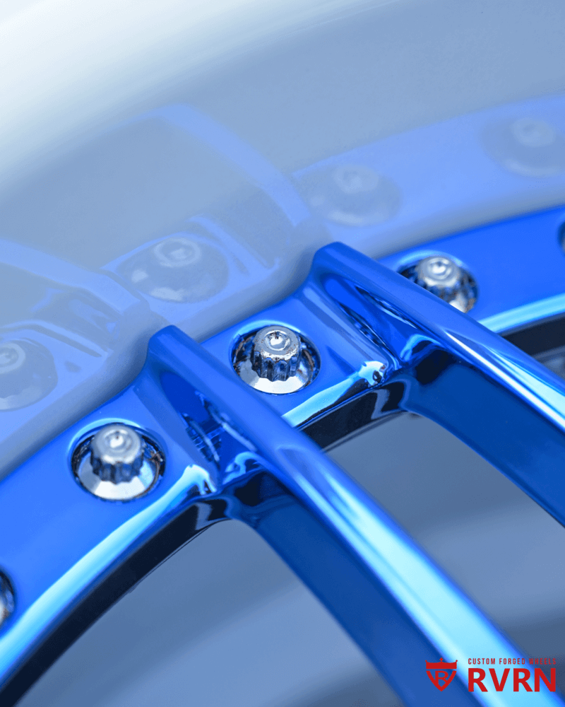 Jaguar F Type Custom Wheels – RV-T081 Blue Chrome & White – RVRN WHEELS