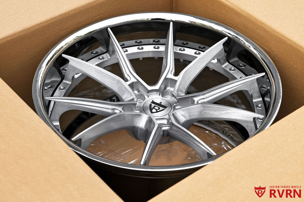 Close-up of RV-DB082 spokes in brushed gunmetal finish for Corvette C7 Z06 wheels custom forged application.