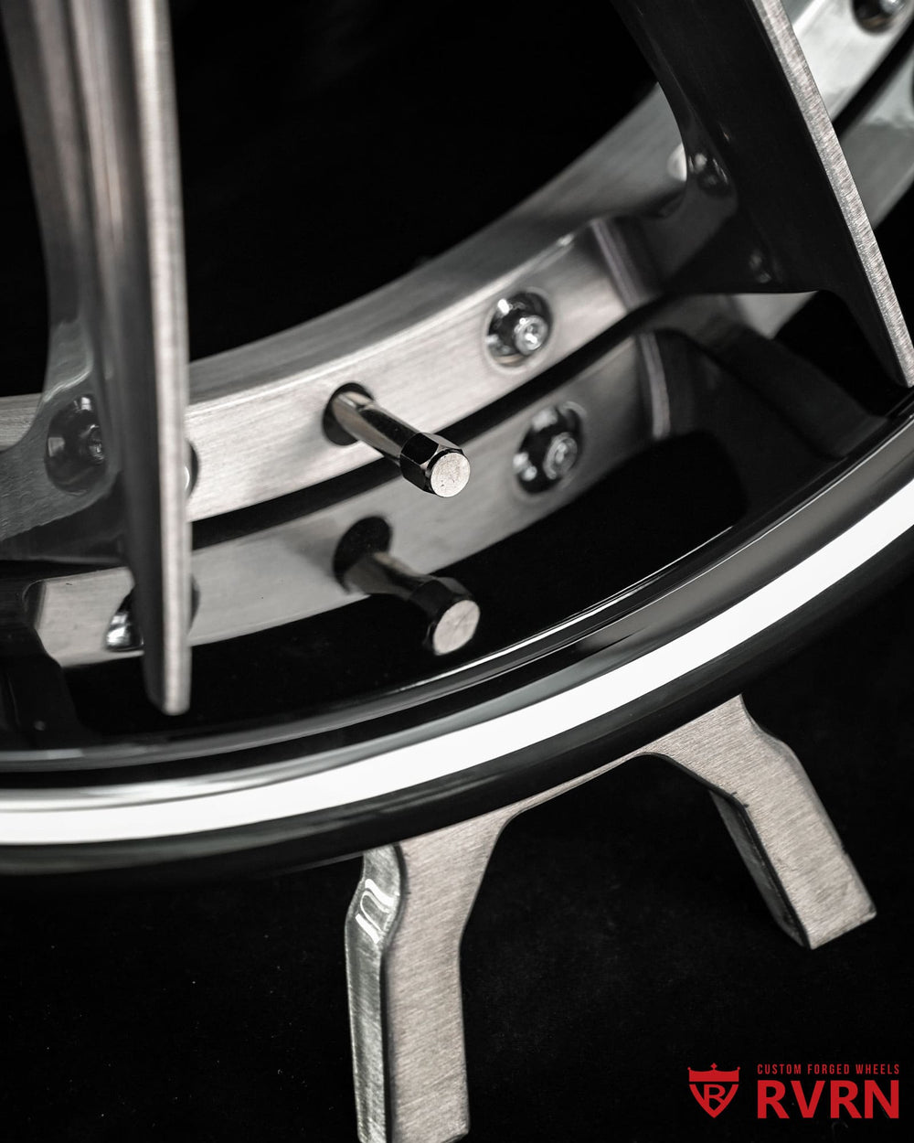 Rotating shot of black chrome barrel RV-DB082 Corvette C7 Z06 wheels showing depth and gloss effect.