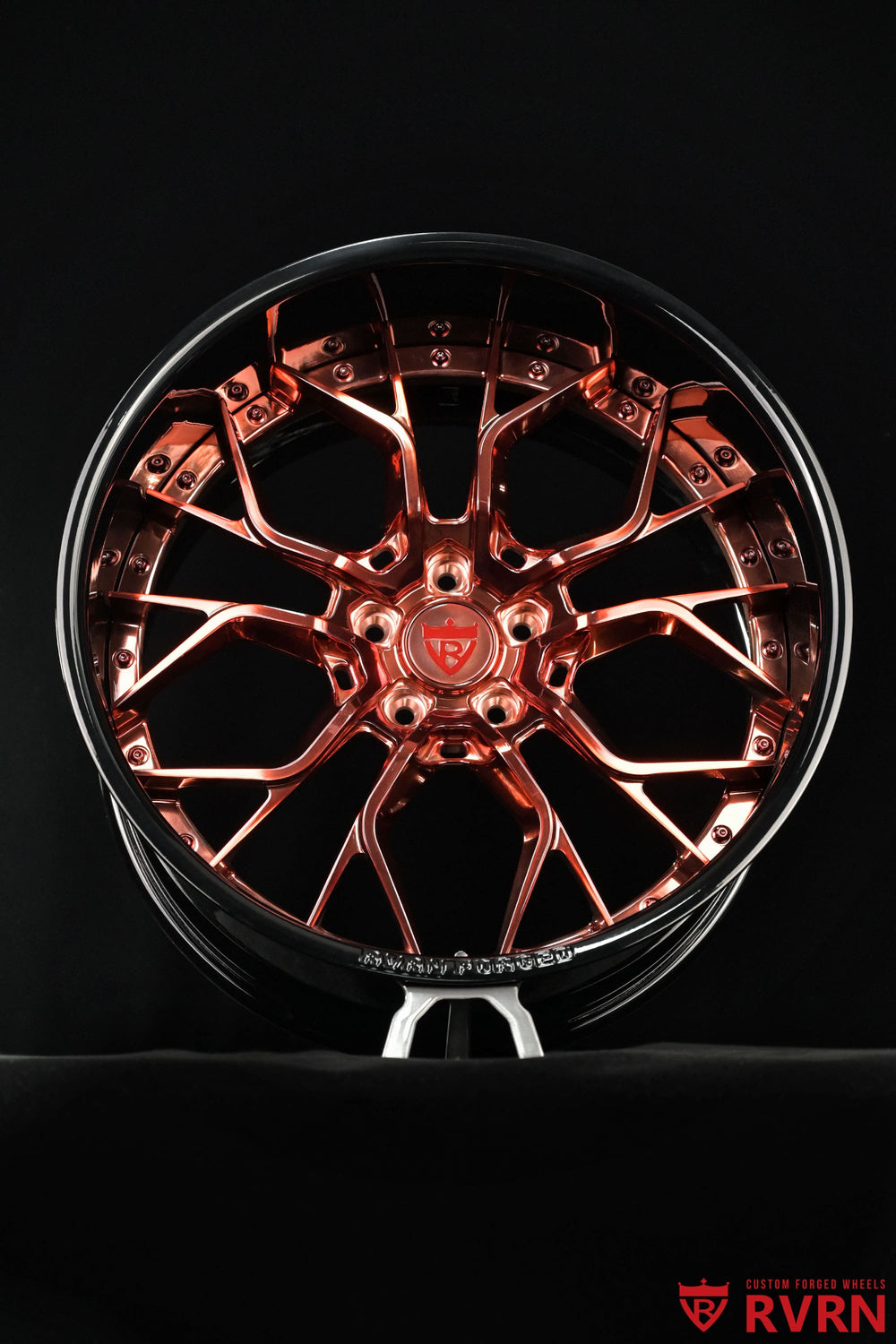 Side profile of RVRN RV-DR16 two piece forged wheels designed for Corvette C7 Z06 with aggressive deep dish styling.