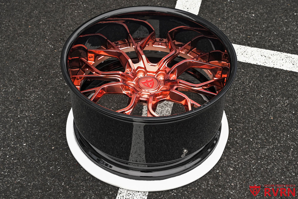 2016 Corvette C7 Z06 custom forged wheels featuring RV-DR16 design with polished rose gold Y spoke and deep dish profile