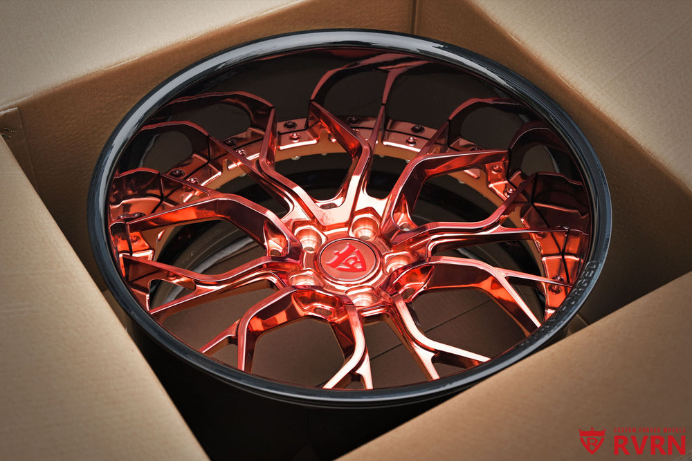 Close-up view of Corvette C7 Z06 2 piece forged wheels with Y spoke structure, deep dish construction and custom performance fitment.
