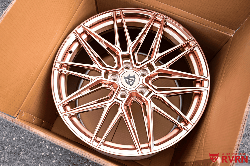 Studio product shot of rose gold RV-MS808 forged wheels