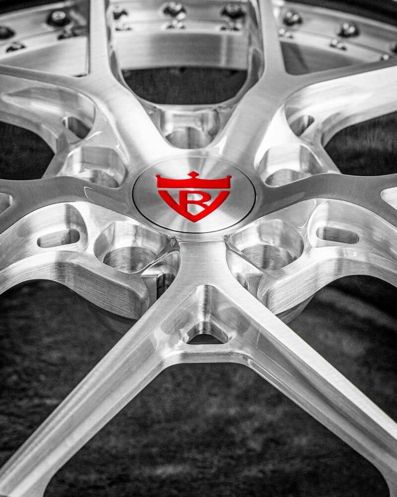 Close-up of deep dish chrome Corvette C7 Z51 forged wheels.